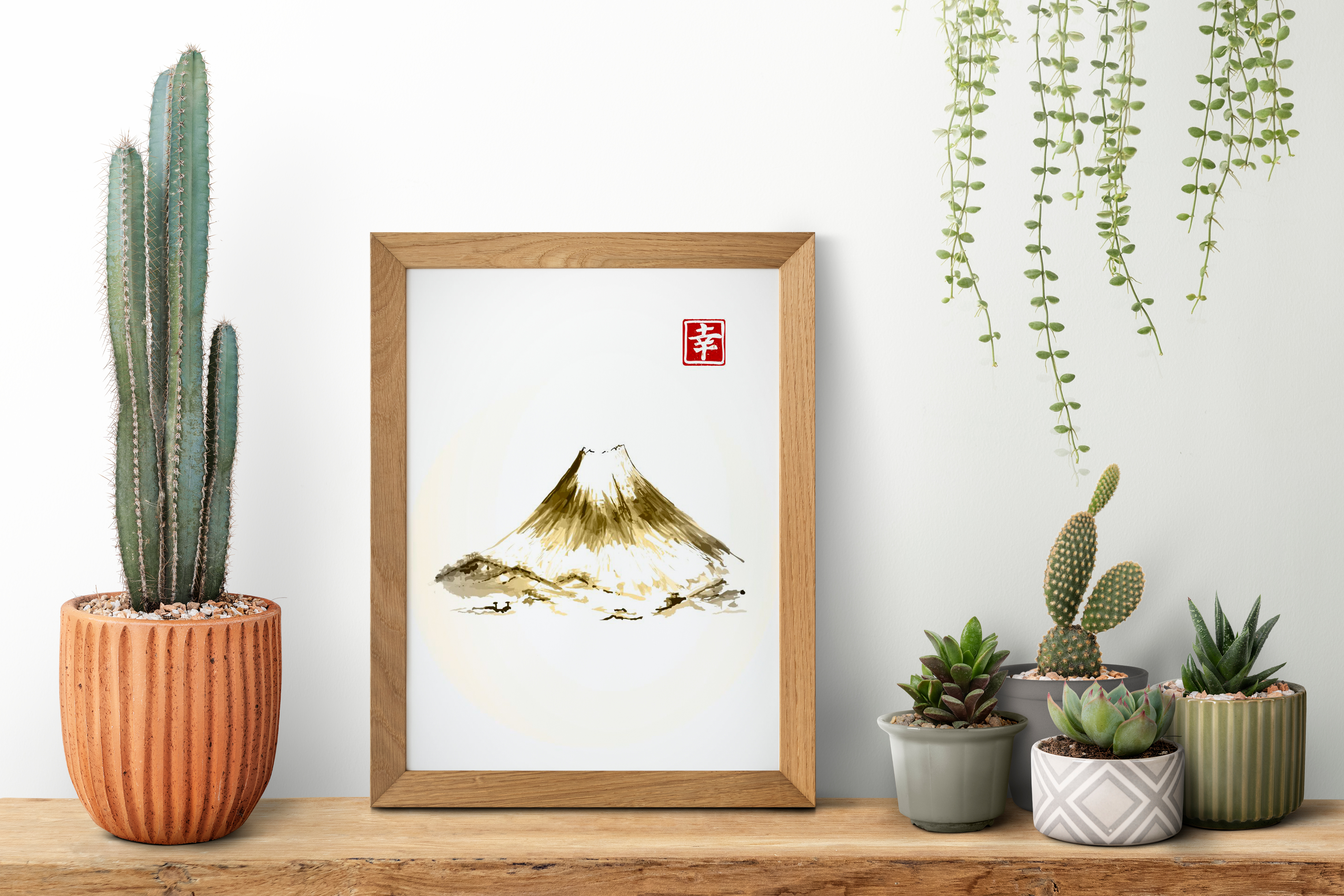 Plakat - Japońskie ryciny - góra fuji w sepii - fototapeta.shop