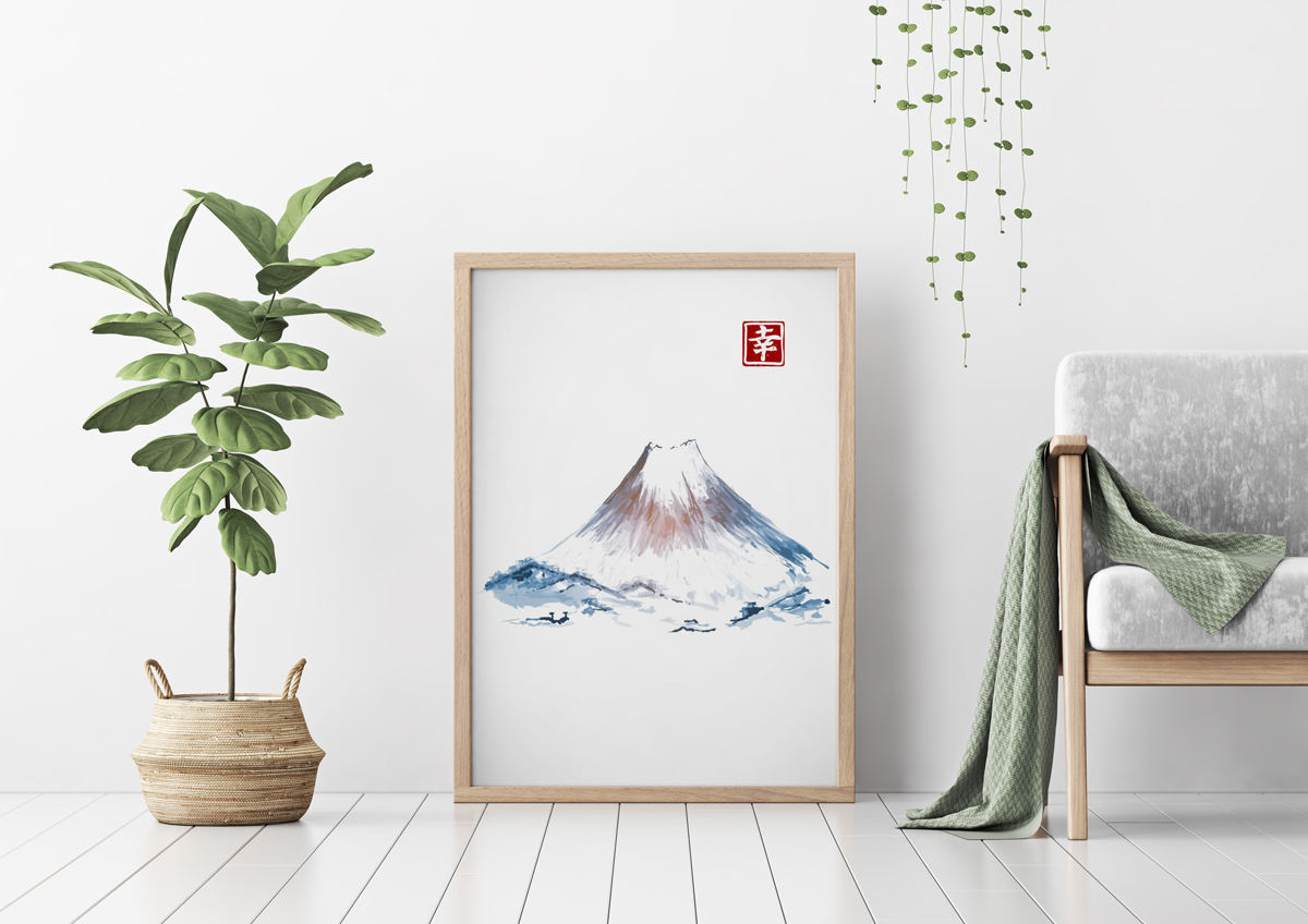 Plakat - Japońskie ryciny - samotna góra w kolorze - fototapeta.shop